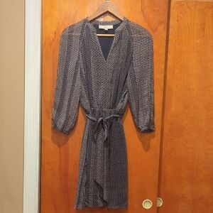 LOFT Navy and Gray Geometric 3/4 Sleeve Dress